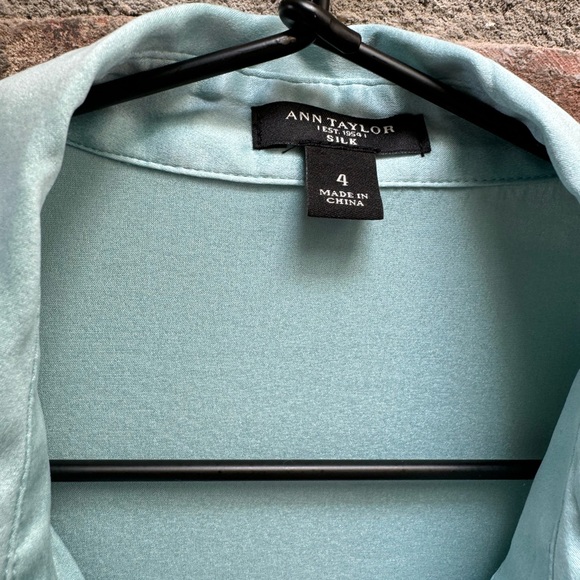 Light teal turquoise silk button up down long sleeve shirt blouse business - Picture 3 of 6